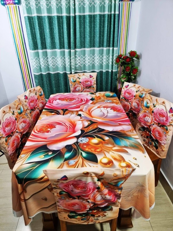 High Quality  Digital 3D Print Dining Table Cover 7p Set