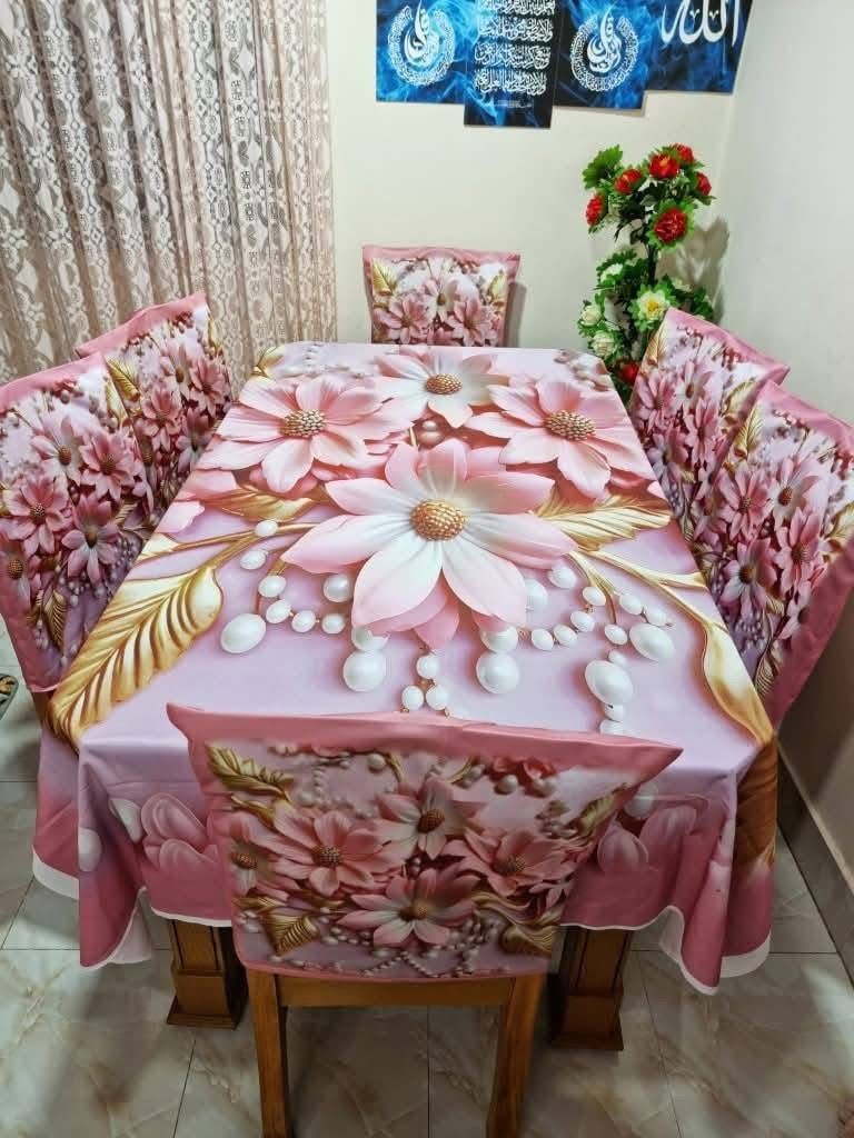 High Quality  Digital 3D Print Dining Table Cover 7p Set