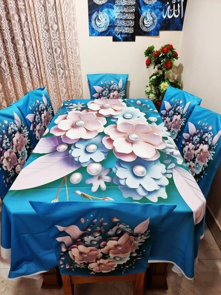 High Quality  Digital 3D Print Dining Table Cover 7p Set